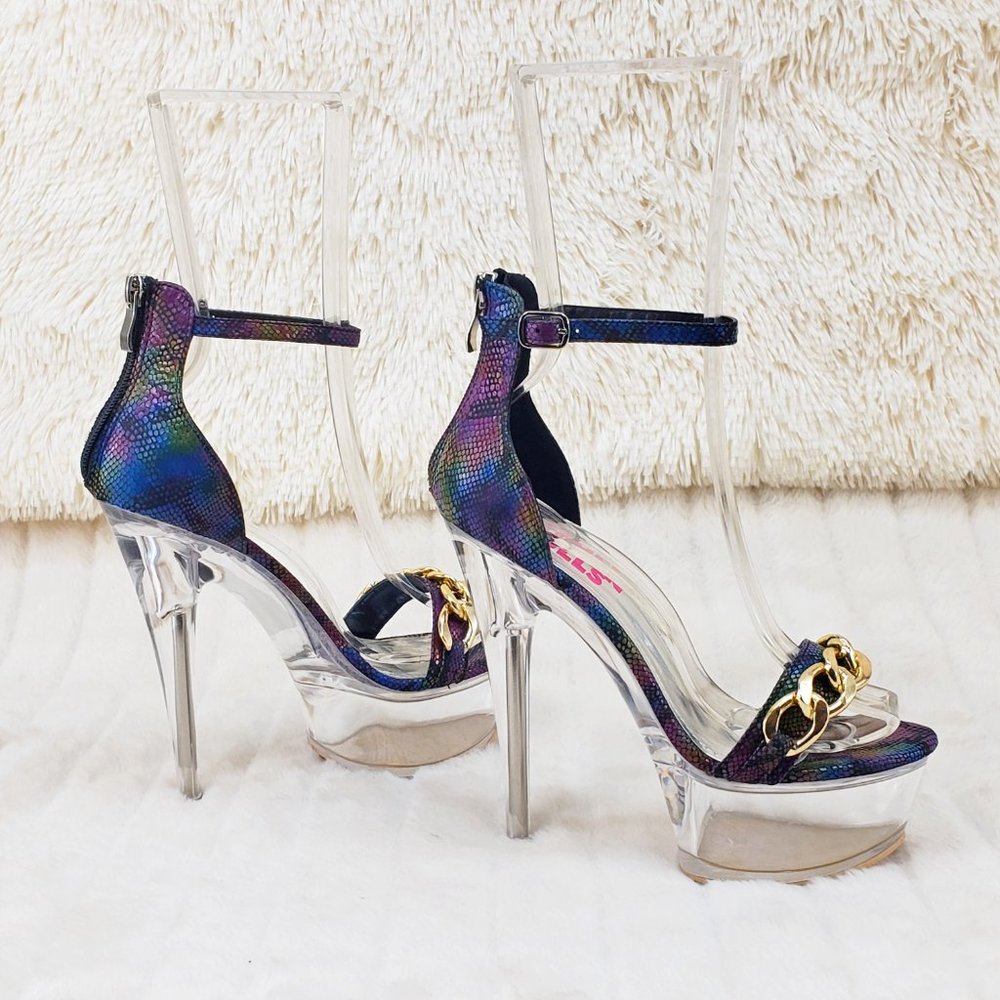 Bulls Rainbow Snake Clear Platform High Heels With Chain Strap Bridget